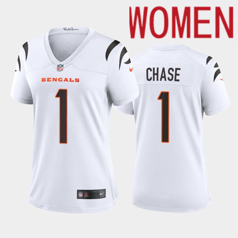 Women Cincinnati Bengals 1 Ja Marr Chase Nike White Game NFL Jersey